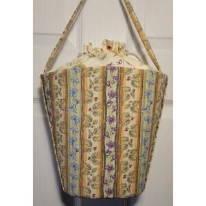 LONGABERGER Botanical Fields Stripe 11" LARGE Bucket Drawstring TOTE Oval Purse